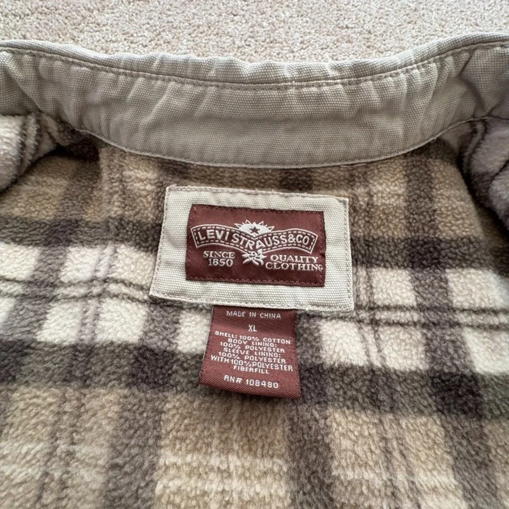 Levi's Men XL Canvas Fleece Lined Shirt Jacket Tan Beige Plaid Heavyweight Layer - Picture 12 of 13